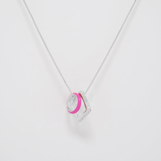 Nemy Stones and Neon Pink Enamel Hoops Silver Necklace