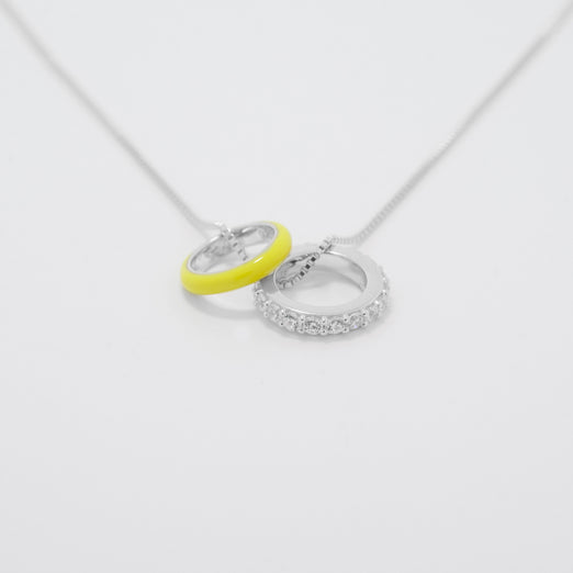 Chica Stones and Neon Yellow Enamel Hoops Silver Necklace