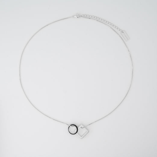 Nemy Stones and Black Enamel Hoops Silver Necklace