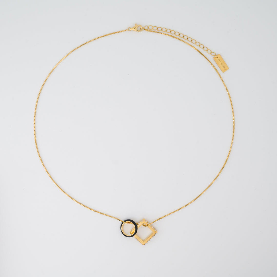 Nemy Stones and Black Enamel Hoops Gold Necklace