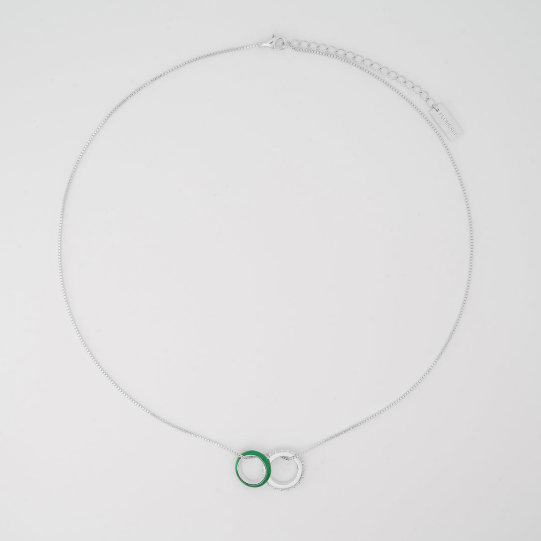 Chica Stones and Shamrock Green Enamel Hoops Silver Necklace