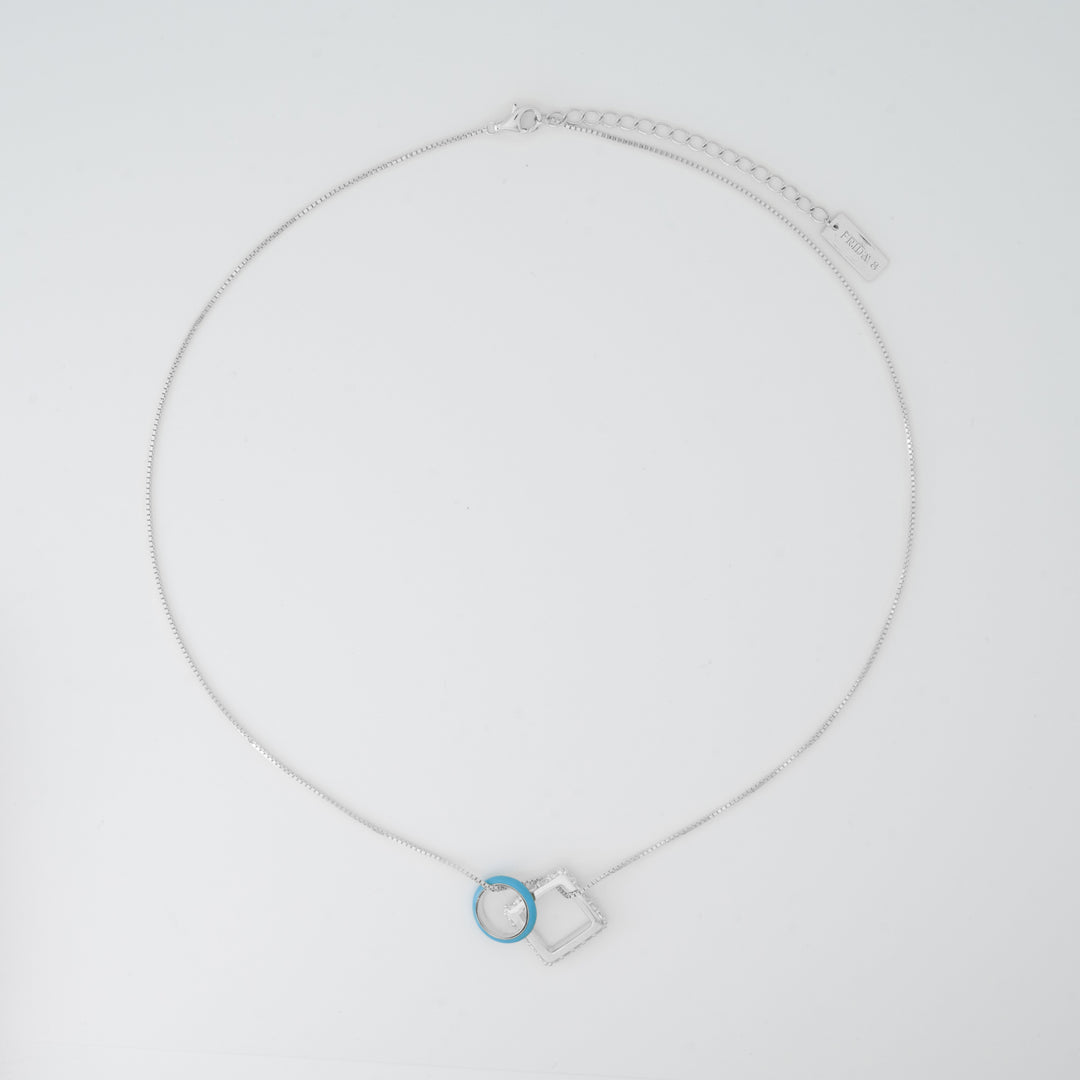 Nemy Stones and Powder Blue Enamel Hoops Silver Necklace