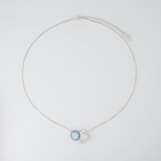 Nemy Stones and Powder Blue Enamel Hoops Silver Necklace
