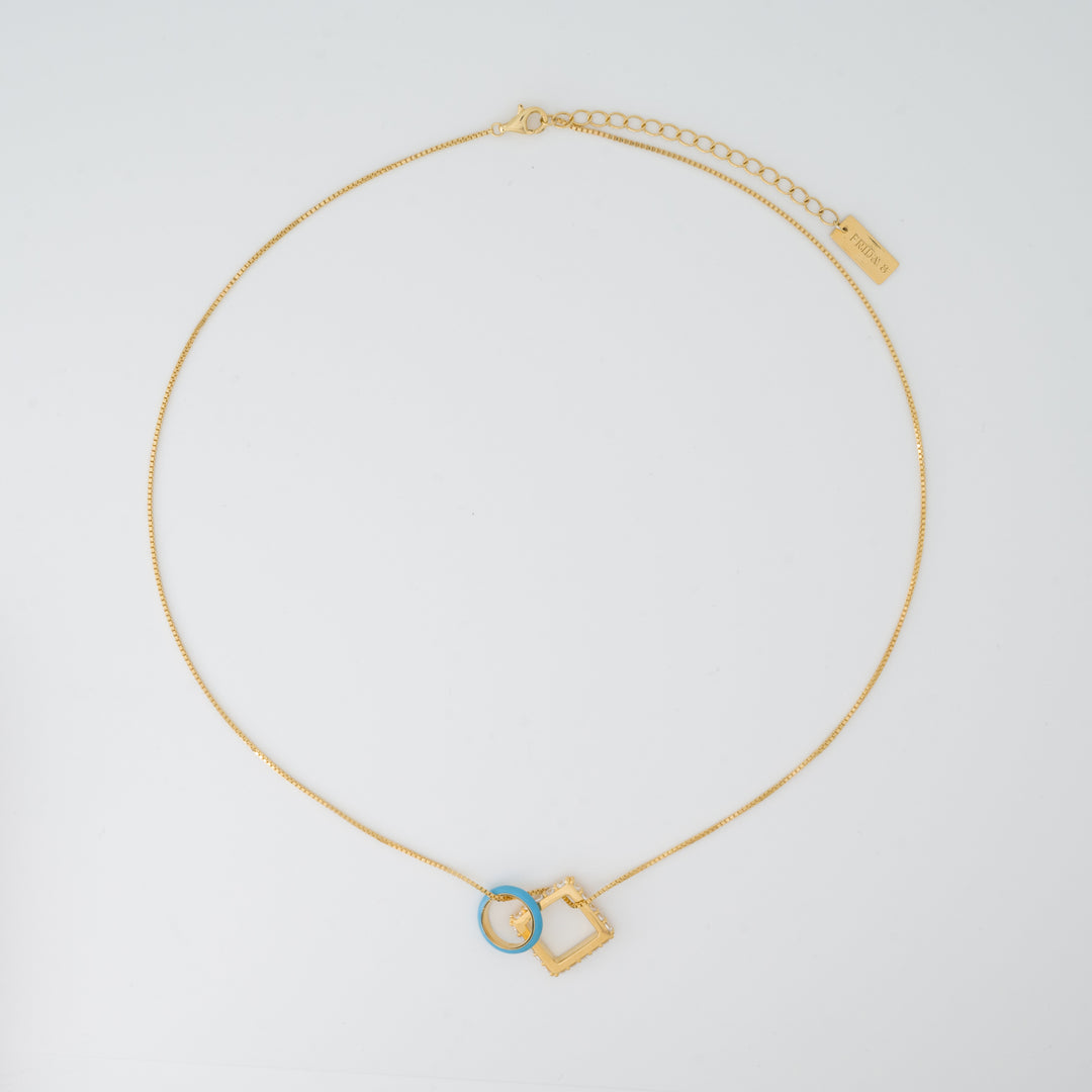 Nemy Stones and Powder Blue Enamel Hoops Gold Necklace