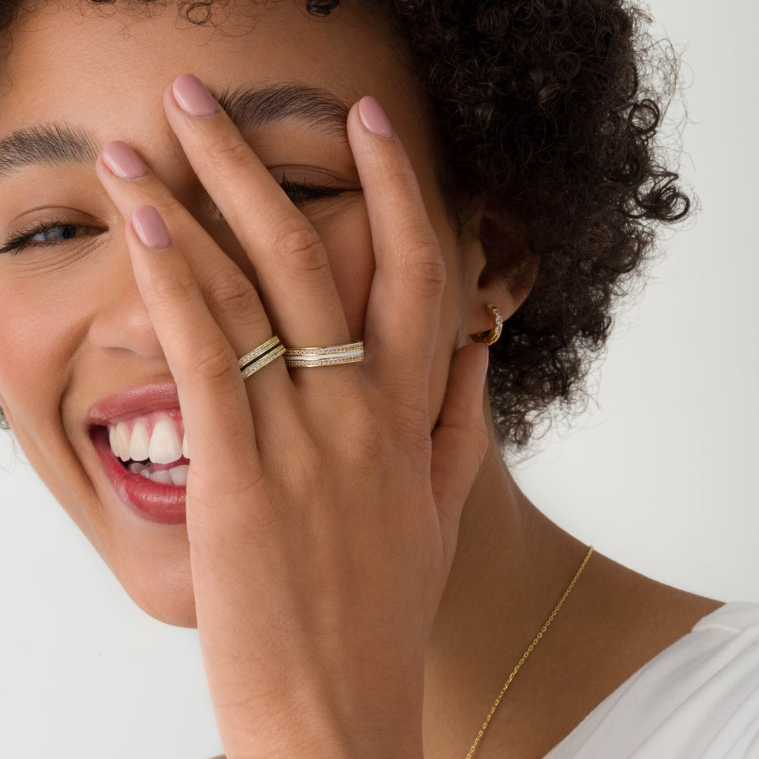 Sana Stones and Black Enamel Gold Ring