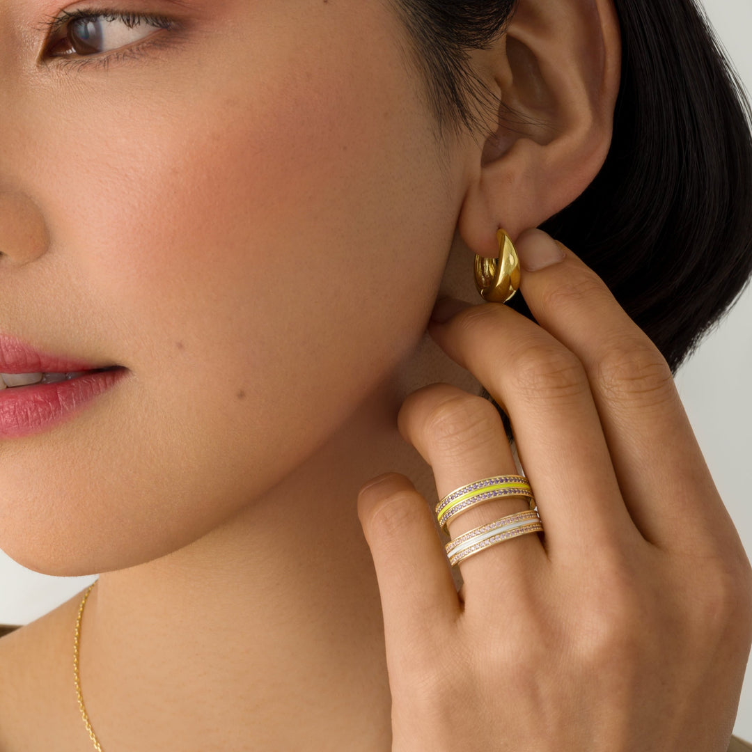 Sana Stones and Neon Yelllow Enamel Gold Ring